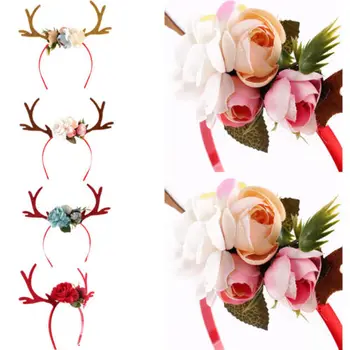 

Kid Sweet Flower Deer Antler Tiaras Headwear Babies Party Hairband Head band Christmas Holiday Festival Photo Props Set