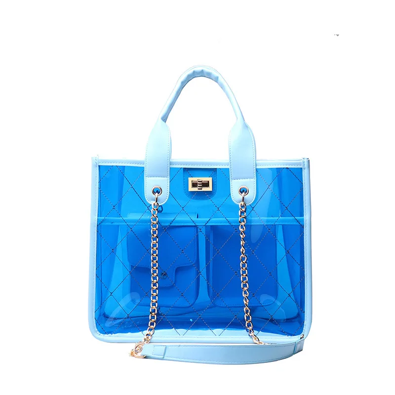 Amberler модные женские сумки из ПВХ Высококачественная женская сумка через плечо с цепочкой Повседневная прозрачная повседневная женская сумка на плечо - Цвет: Синий