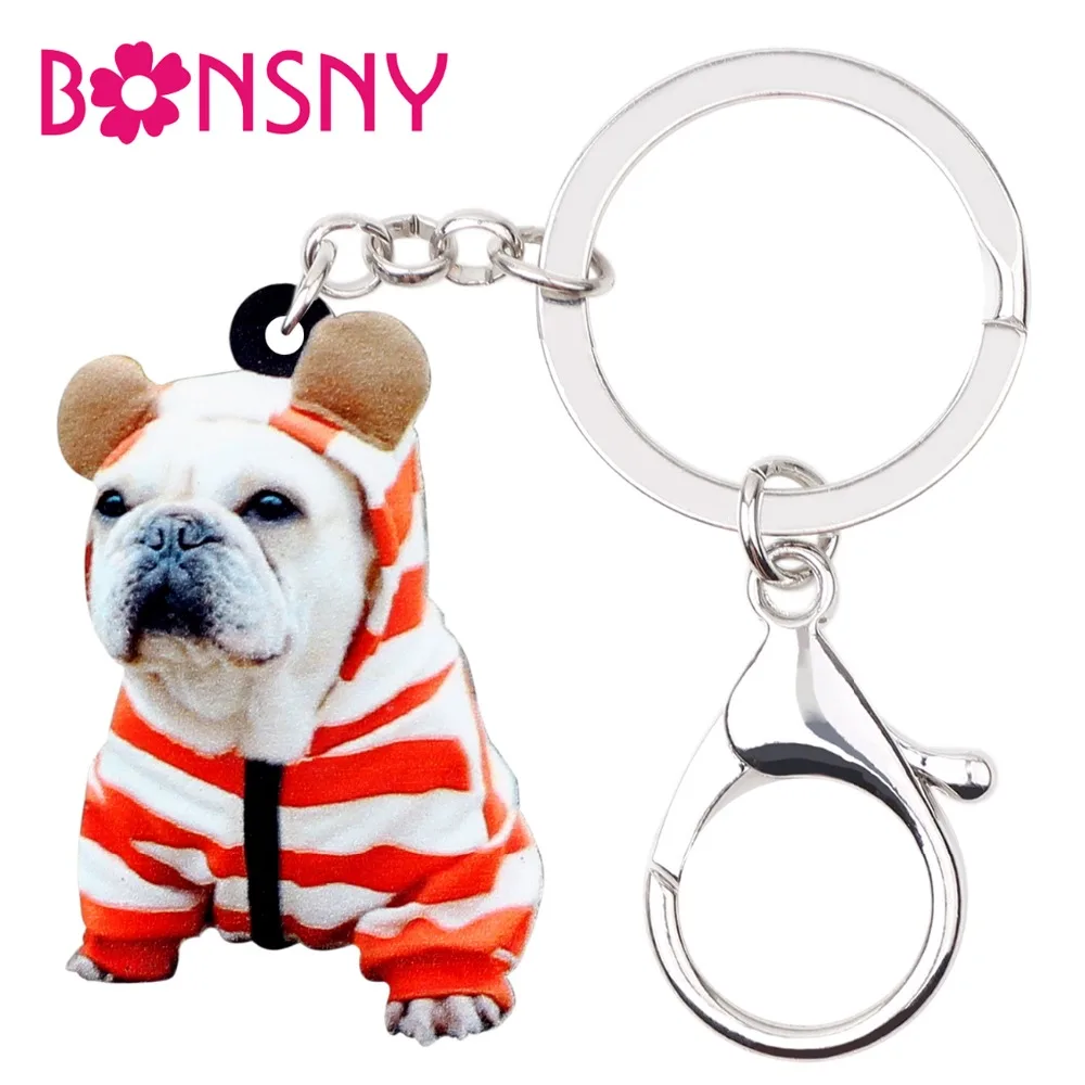 Acrylic Keychain Sweet Pug Dog Rings Pet Animal Jewelry For Women Kid Gift Charm