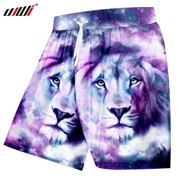 

UJWI Men Hiphop Bermuda Shorts Summer Print Galaxy Space Lion 3D Beach Boardshorts Man Polyester Quick Dry Beach Shorts 5XL