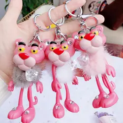 1 шт. Прекрасный Розовая пантера меховой шарик-брелок розовый леопард плюшевые брелок кольцо для ключей для девочек плюшевые игрушки