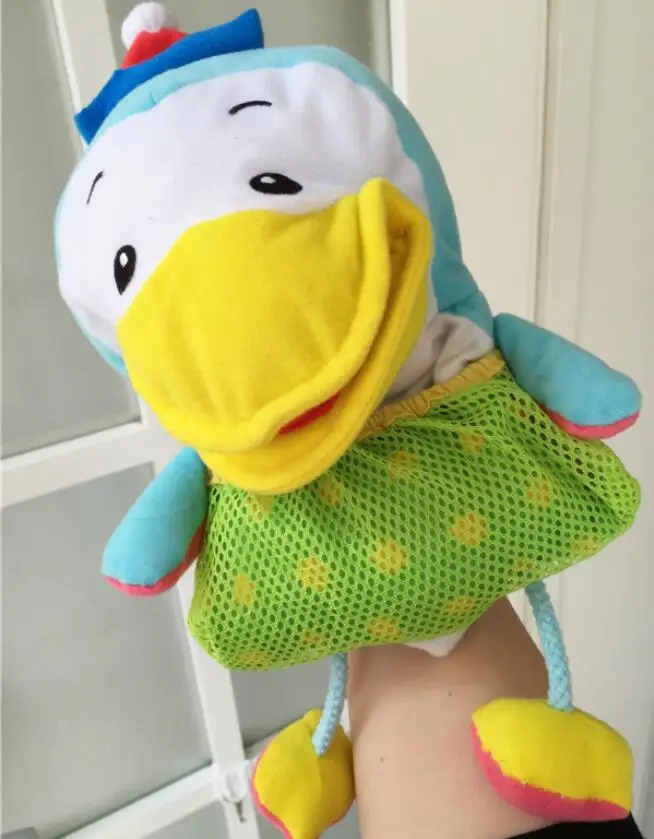 

good quality cloth cartoon big mouth duck hand puppet with ring in the foot