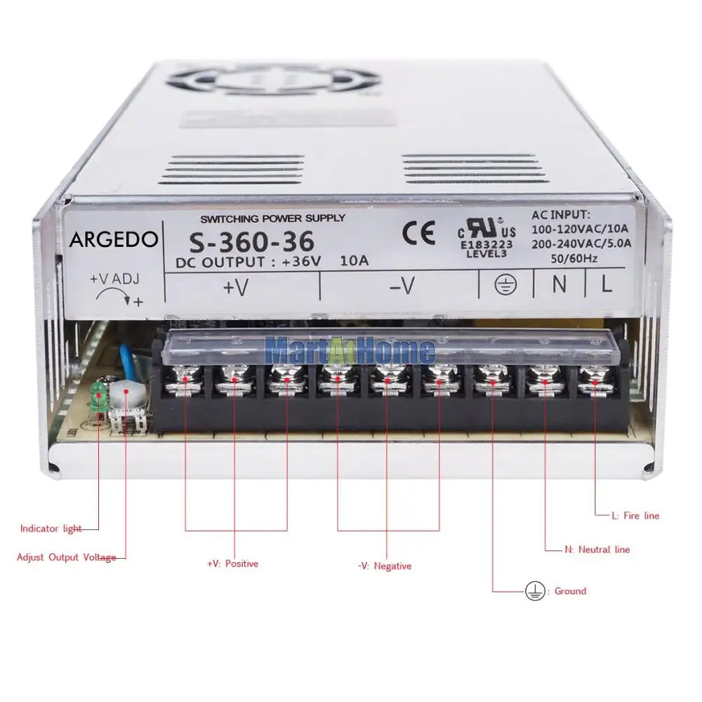 360 Вт импульсный блок питания ПЗУ переключаемый Вход AC110V/220 V Выход AC/DC 12 V/15 V/24/36/48 V/60 V для станков с ЧПУ, светодиодный