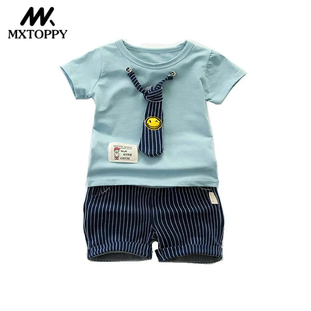 MXTOPPY Baby Boy Clothes New Summer Cotton Tie Baby Boy Sets 2pcs T