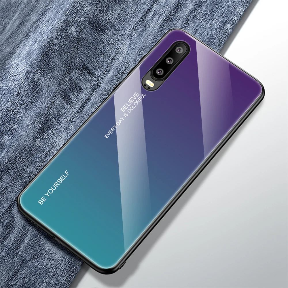 Градиентный чехол из закаленного стекла для телефона huawei mate 20 10 P20 Pro P30 Lite Nova 3i 3E 4 Coque Capa для Honor 8X9 10 Lite - Цвет: Purple Blue