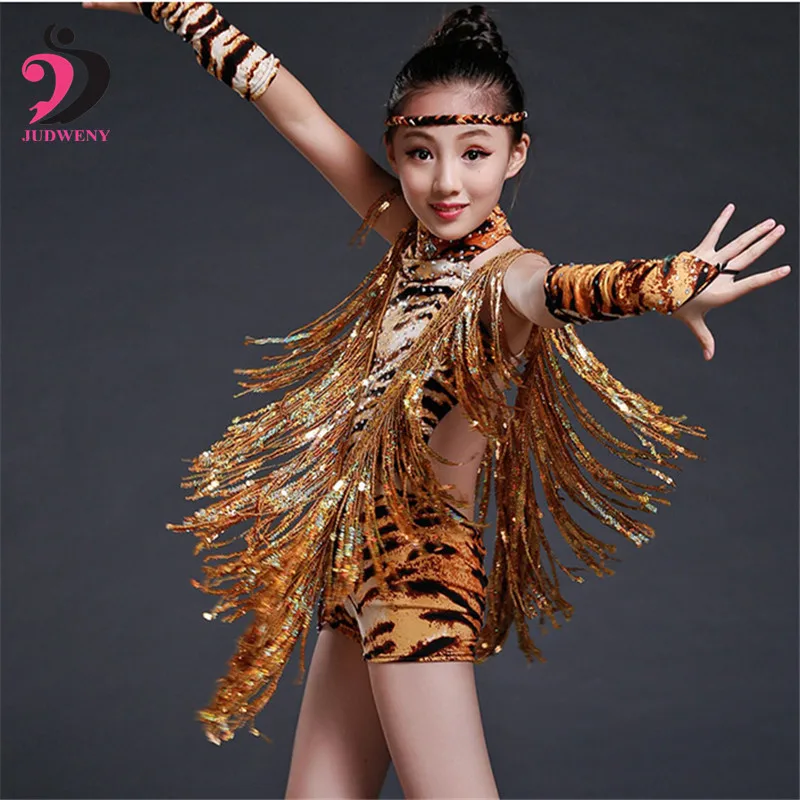 

Leopard Costumes Leotard Child Sexy Skirt Children Latin for Girls Fringe Dance Ballroom Competition Dresses Tango Salsa Rumba