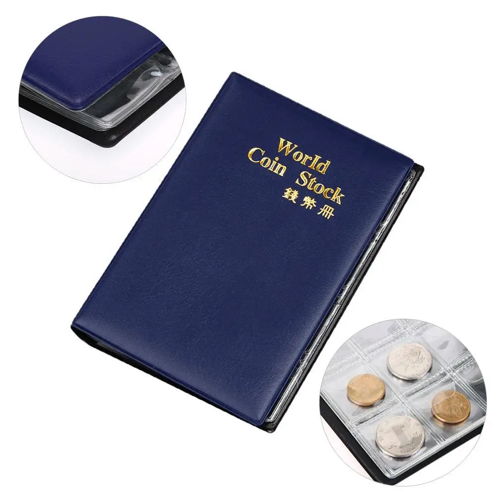 120 Coins Pockets Holder Album Book Blue for Coin Collector Collection Accs