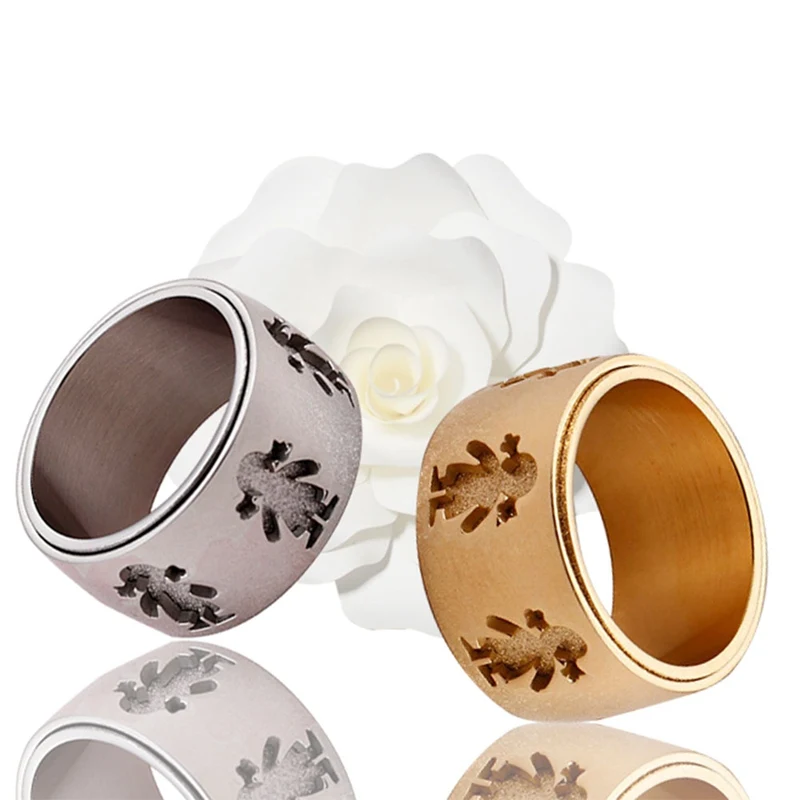 1pc Silver Gold Color High Quality Engagement Ring Wide&Thick Little Boy & Girl Pattern Finger Rings for Family Love Jewelry