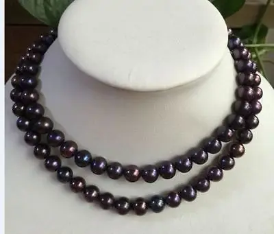

FREE SHIPPING HOT sell new Style >>>>single-strandsAAA-round-9-10mm-natural-black-red-tahitian-pearl-necklace33inch