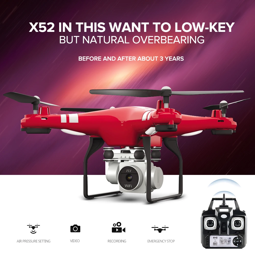 RC Drone FPV WIFI 2MP HD Camera X52HD RC Quadcopter Micro Remote