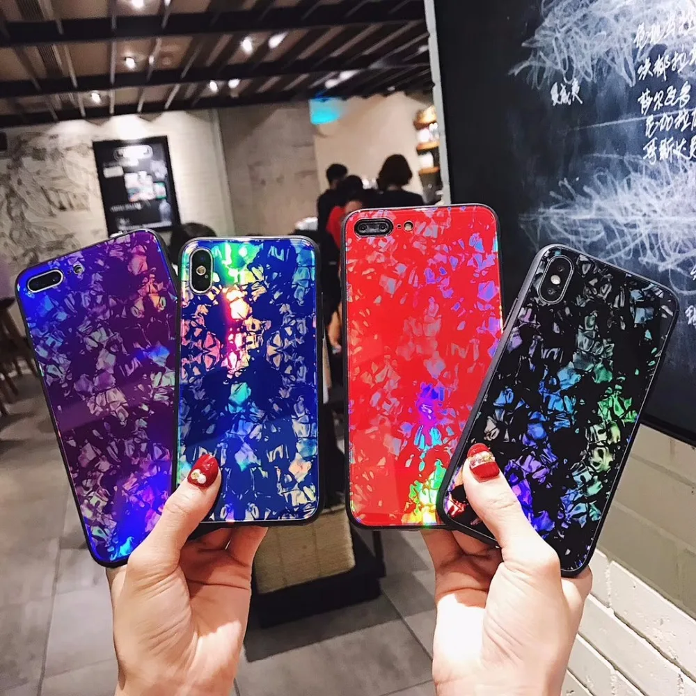 Beautiful Color Focus Shell grain and Tempered Glass Total package side Drop ultrathin for iphone 6 6p 7 8 Plus Case |
