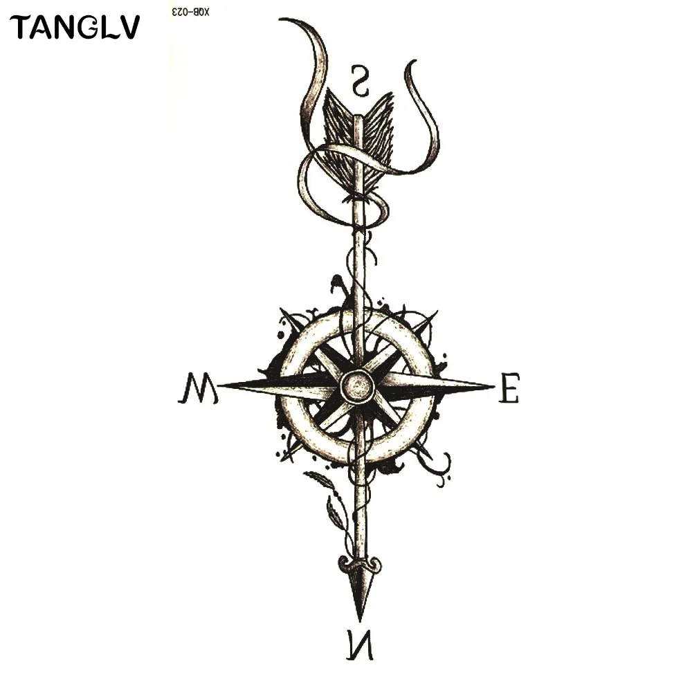 جديد وصول الأسود السهام البوصلة الجسم فن الجمال ماكياج للماء المؤقتة الوشم ملصقات 21*11.5 سنتيمتر