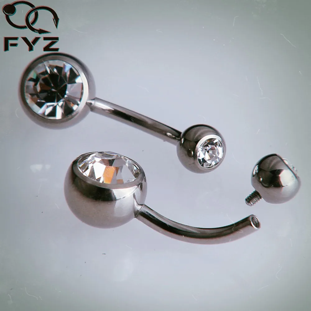 

14GX11X4/6mm Internally Threaded G23 Titanium Belly Button Rings Double Gems Navel Bars Belly Rings Body Piercing Jewelry