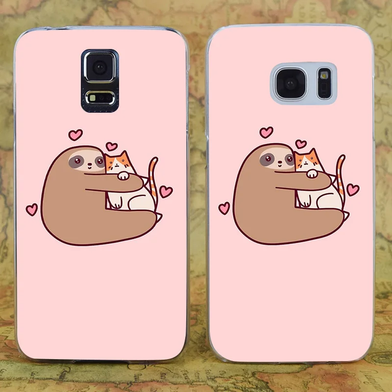 E1172 Sloth Loves Cat Transparent Hard PC Case Cover For Samsung Galaxy Note S 3 4 5 6 7 8 9 Mini Edge Plus |