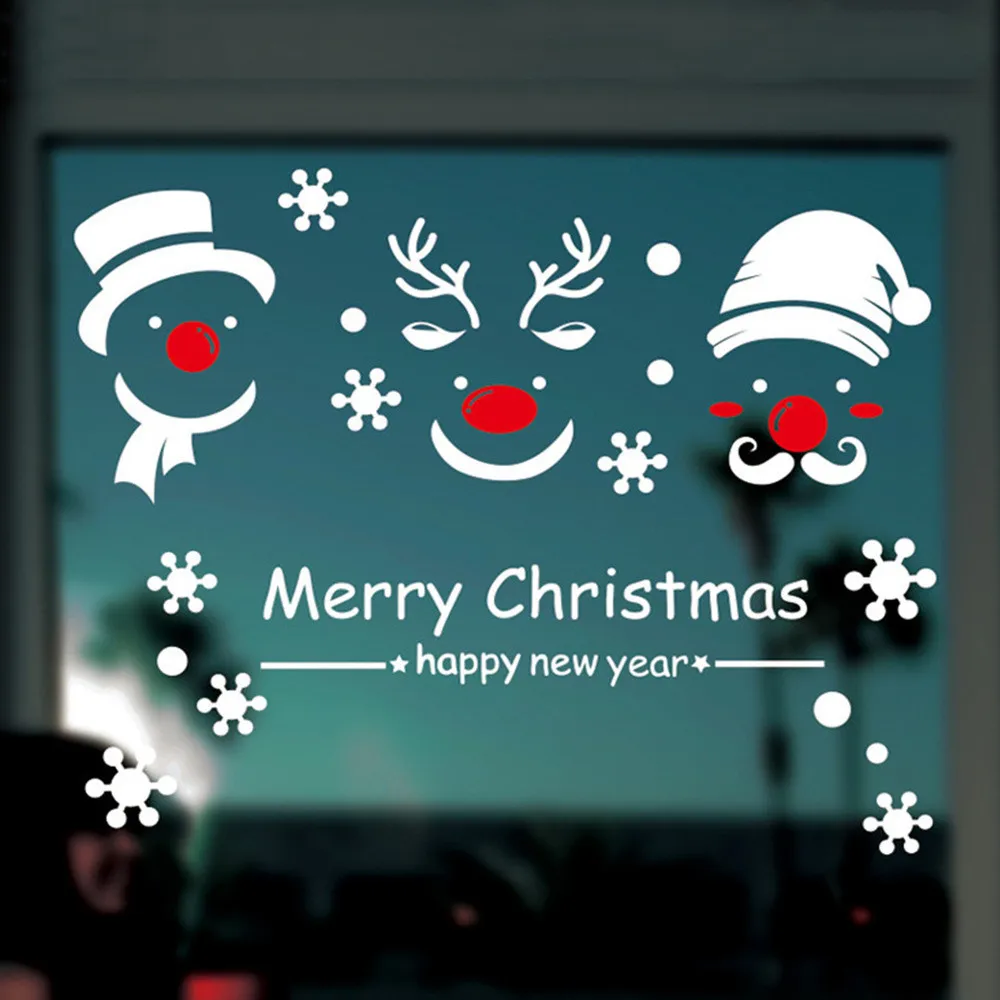 Merry Xmas Santa Reindeer Windows Wall Art Sticker Removable Vinyl Decal Decor