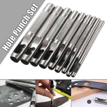 

New 9pcs Metal Hollow Hole Metal Leather Punch Set Belt Cutter Craft Hollow Punch PuncherDIY Professional DIY Tool 2mm-10mm