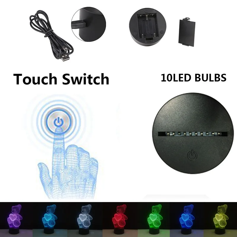 Table Lamp Teddy Bear 7 Colors Change 3D Night Light USB Luminaria LED Touch Dest Lamp Decorative Home Lighting Christmas Gifts Table Lamp Teddy Bear 7 Colors Change 3D Night Light USB Luminaria LED Touch Dest Lamp Decorative Home Lighting Christmas Gifts