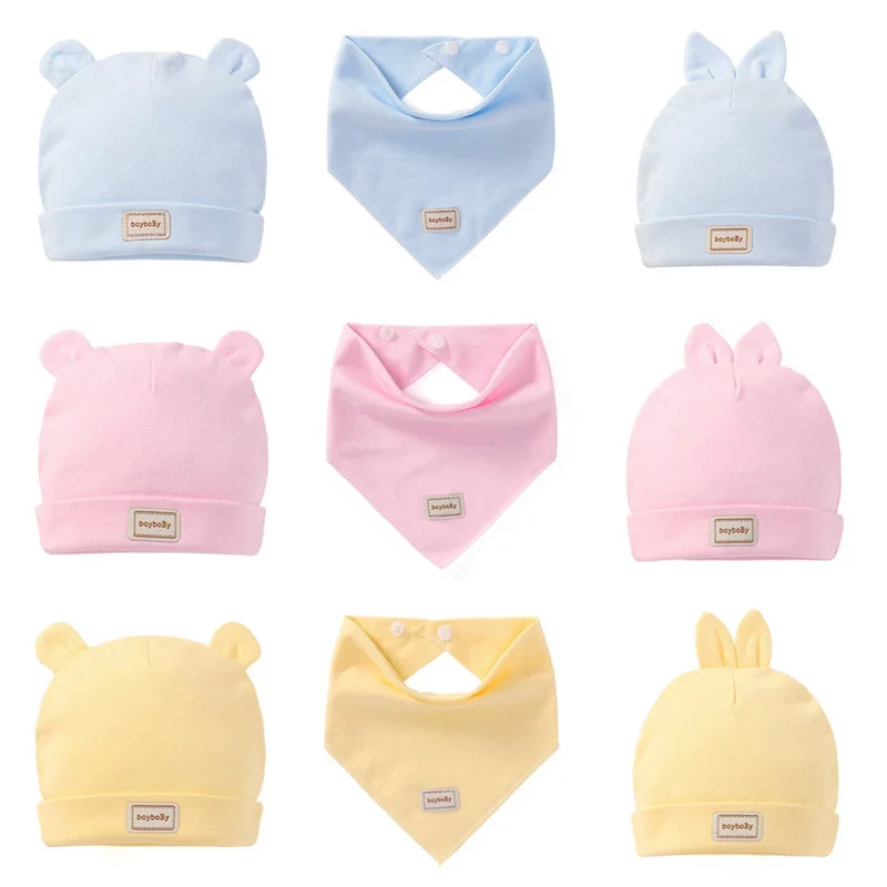 3 цвета Eslatic платок двухслойные хлопковые детские колпачки и шапки одноцветные детские нагрудники розовый желтый и синий для новорожденных