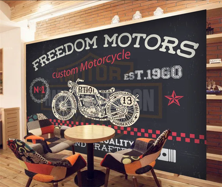 

Custom 3d Wall Photo Mural Retro Vintage Motorcycle Racing Wallpaper Blackboard Chalk Graffiti Boxing Wallpaper Internet Bar
