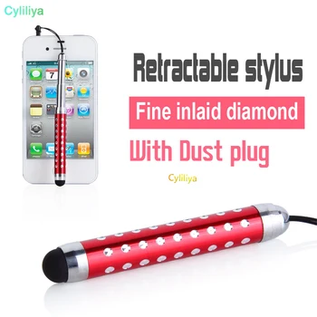 

200pcs/lot Wholesale - Diamond Crystal Design Capacitive Stylus Retractable touch pen for Mobile phone with dust plug
