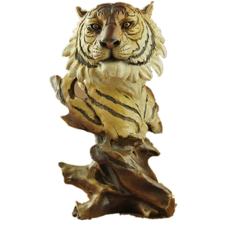 Tiger Head Faux Wood Resin Arts Crafts Animal Sculptures Figurine