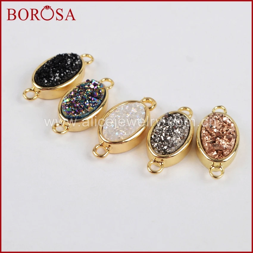 BOROSA Druzy Crystal Connector овальная Золотая рамка натуральный Титан Double Bails для