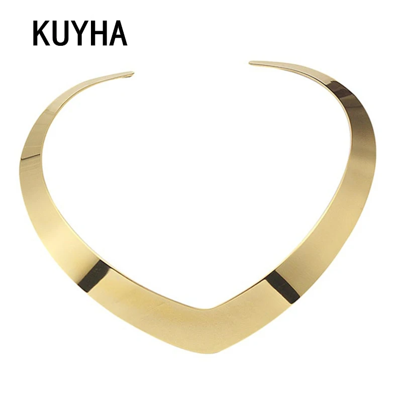 

Hot Punk Collar Choker Necklace Neck Jewelry For Women Fashion 100% stainless steel Simple Personality 18k Gold Torques Necklace