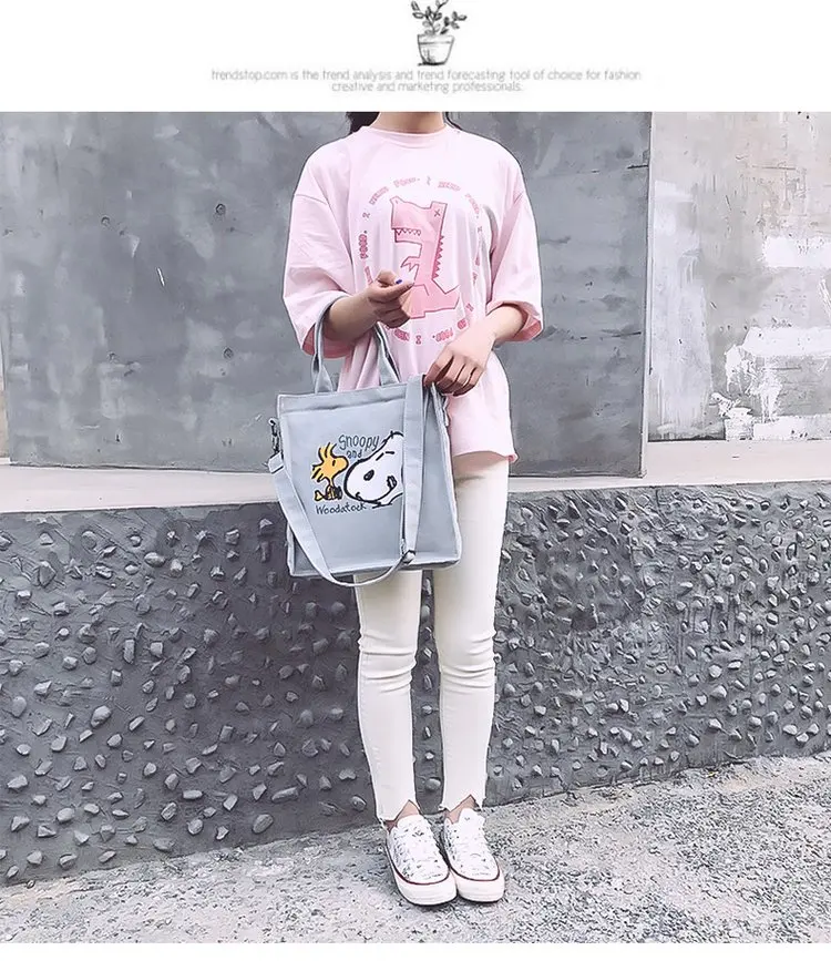 Модная парусиновая сумка-мессенджер на плечо с рисунком Снупи, Новинка лета, популярные женские повседневные Простые школьные сумки