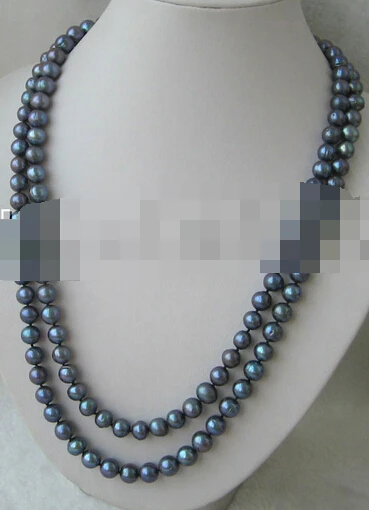 

shitou 00969 Beautiful 51" 9-10mm black round freshwater pearl necklace