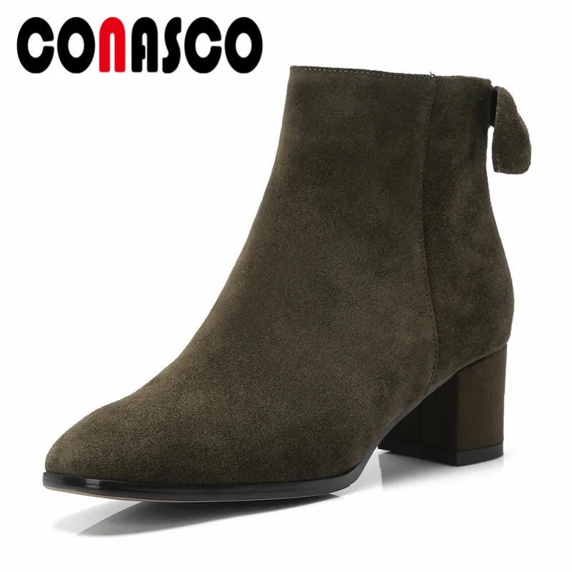 

CONASCO Brand Design Martin Boots Sweet Butterfly Knot High Heels Shoes Round Toe Zipper Casual Quality Ankle Boots Shoes Woman