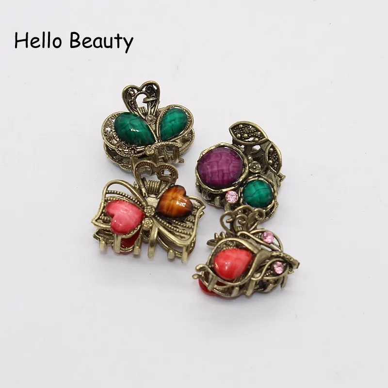 12 PCS Vintage Metal Crystal Flower Butterfly Mini Hair Claws Small Rhinestone Hair Jaw Clip Charm Accessories For Women hair accessory hair clip jewelry accessories