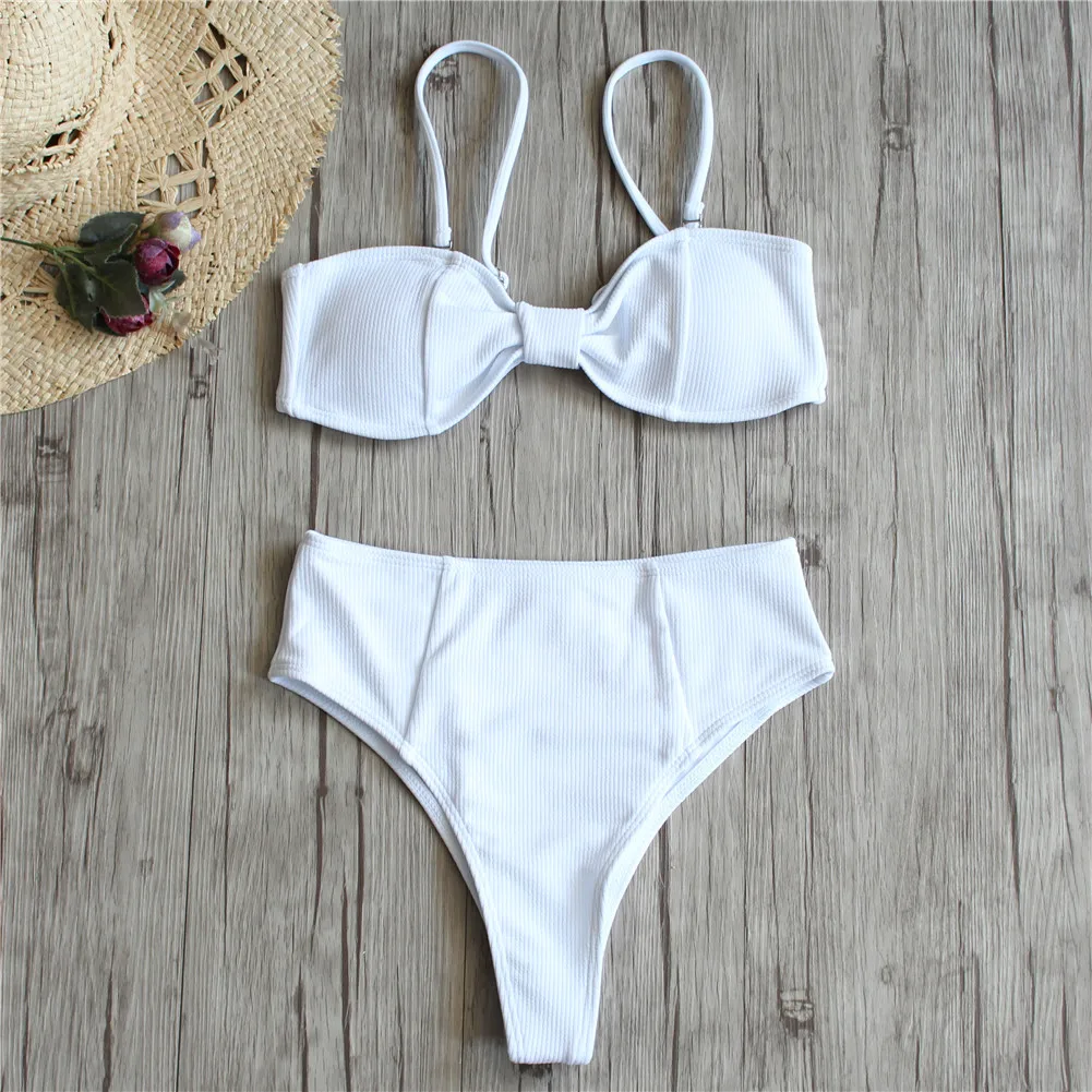 

Sexy Brazilian Bikini Women Solid Swimwear Push Up Swimsuit Thong Bikinis Bow Biquini White Bathing Suit High Waist Bottoms