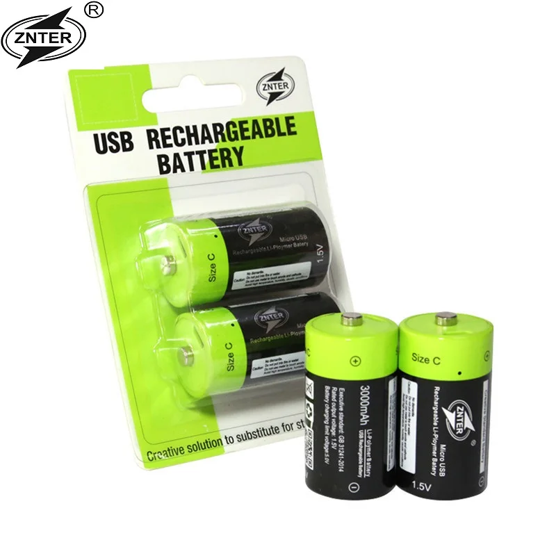 

ZNTER 4pcs 1.5v Lithium li-polymer 3000mAh C size rechargeable battery USB C type Li-ion powerful battery + USB charging cable