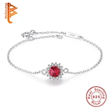 BELAWANG Настоящее серебро 925 проба Круглый браслет с подвесками для женщин Красный AAA Кристалл цепь звено браслет модные серебряные ювелирные изделия подарок