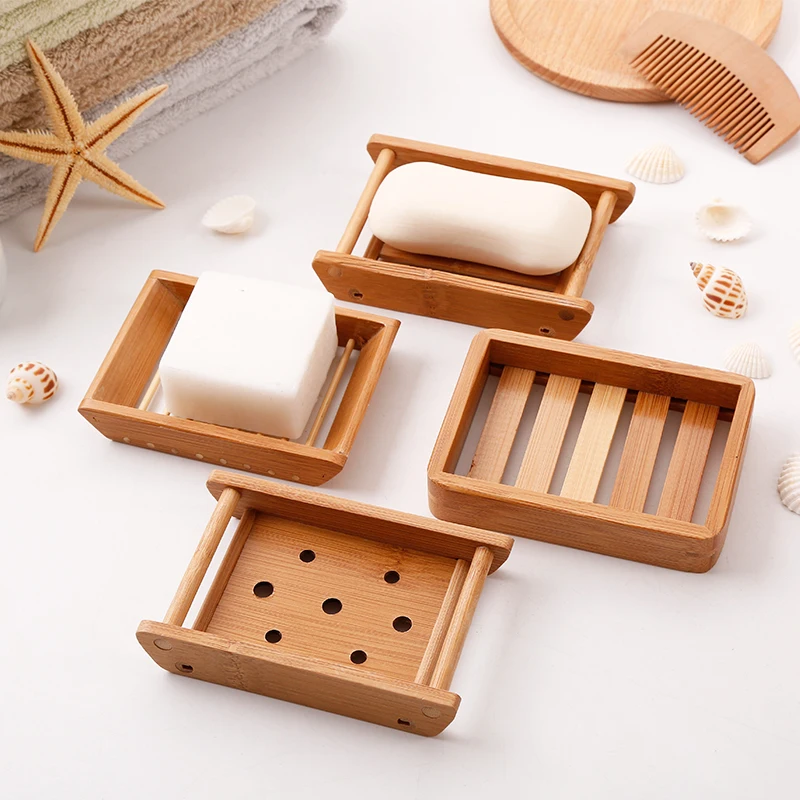 Portable Soap Dishes Creative simple bamboo wood manual drain soap box soap tray bathroom toilet Japanese wooden soap box