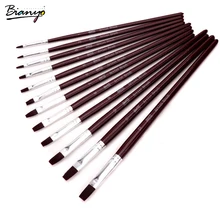 Bianyo 12Pcs Flat Shape Child Watercolor Gouache Paint Brushes Nylon Hair Brush Artists Painting Brush Set Art Supplies