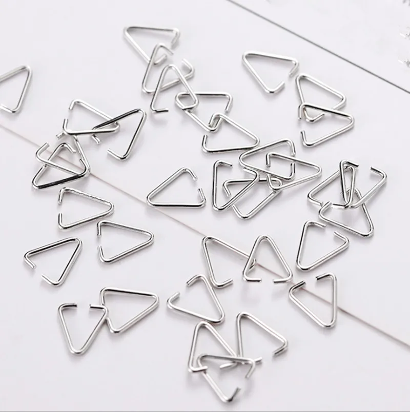 50 шт., 7X8/8X9 мм, металлические треугольные хлопки, серьги, кулон для DIY, ожерелье, браслет, браслет, ювелирное изделие - Цвет: Silver