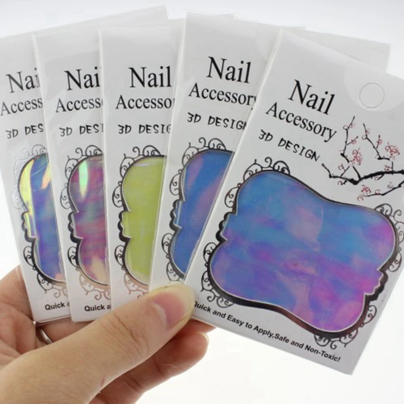 

5 Design Choice Aurora Nail Stickers Magic Symphony Irregular Glass Manicure Glossy Decal Fashion Nail Art Sticker JH276