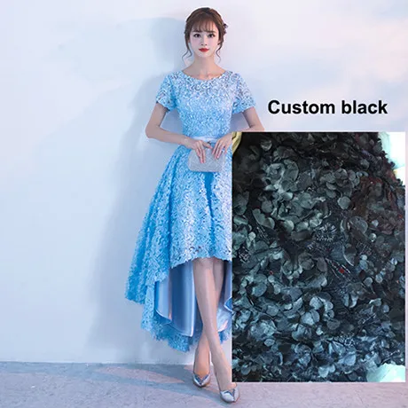 Вечернее платье для свадьбы асимметричное, коктейльное Вечерние платья Короткие кружевные лепестки с круглым вырезом vestidos de festa торжественное платье - Цвет: Black