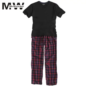 

Men's Pajamas Summer Long Sleeve Home Wear Thin Cotton Plaid Pyjamas Men Lounge Pajama Sets Plus Size Sleep Wear SAN0