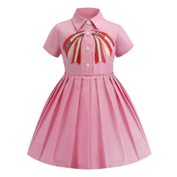 

Kid Dress for Girls Casual Embroidery Children Clothing Pink Cotton Turn-down Collar Ball Gown Party and Evening dresses 3-8Y