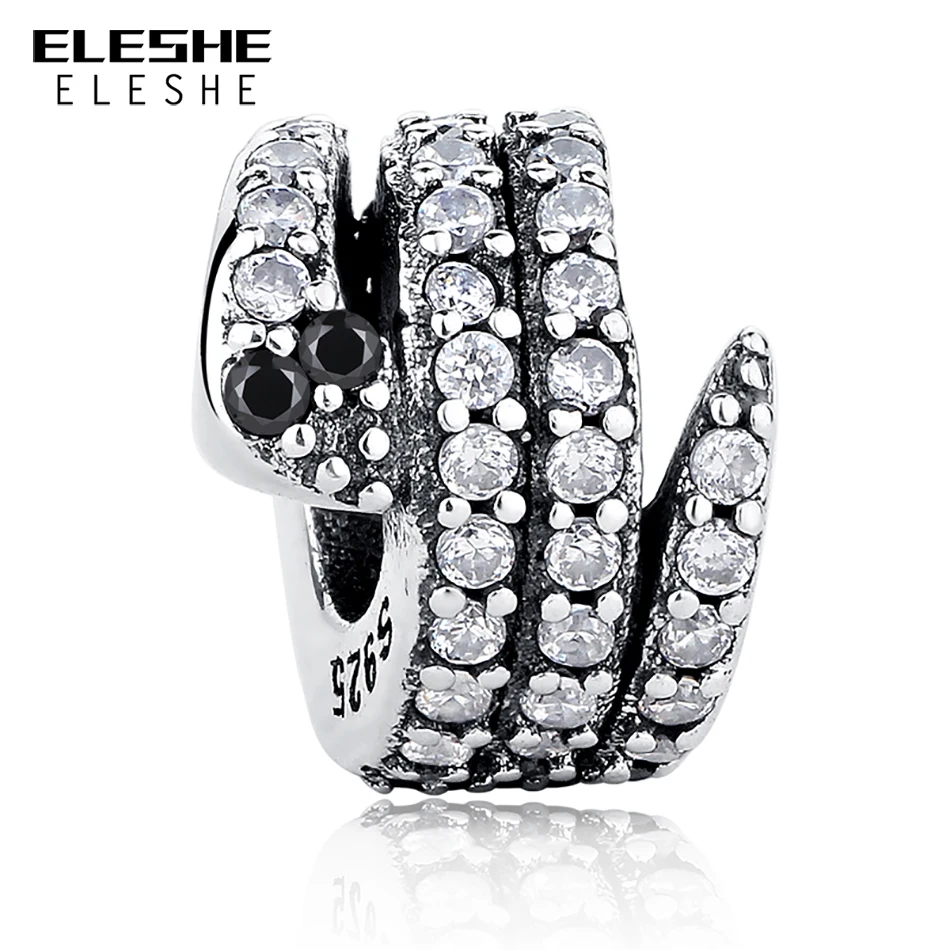 ELESHE Christmas Gift 925 Sterling Silver Snake Beads Clear CZ & Crystal Charms Fit Original Bracelet Necklace DIY Jewelry
