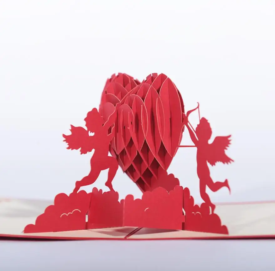  10pcs Cupid Angel Heart 3D Pop UP Greeting Cards Invitation card For Wedding Christmas Birthday Bab - 32823292667
