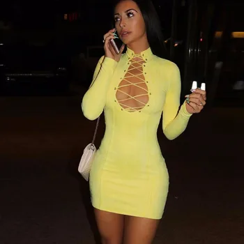 

wholesale New dress Black and red yellow Long sleeves Tight knit Tight knit Cocktail party bandage dress (H2098)