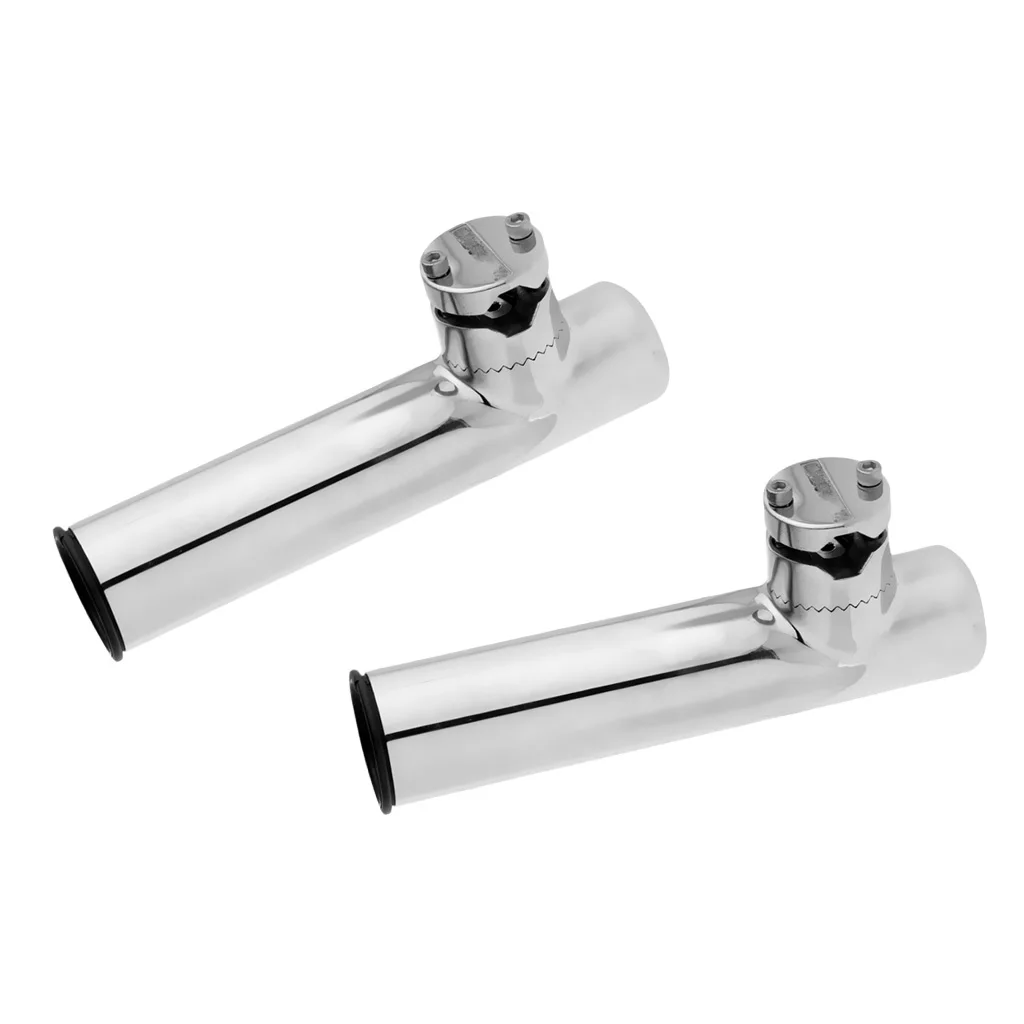 2x Multi 360 Degree Rotation Stainless Steel Fishing Rod Holder Boat Tackle Clamp On Rail Mount Silver for Kayak Canoe Boat