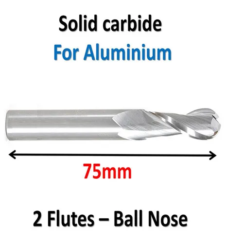 

R5*20*D10*75 Solid Carbide, 2 Flutes, Ball Nose, Aluminium, Metric, 45HRC, Overall Length 75mm ALN-JF2R