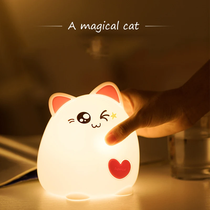 

Lovely Cat Silicone Touch Sensor Lamp 7 Colors Change Children Animal Night Light Baby Nursery Lamp Breathing LED Night Light