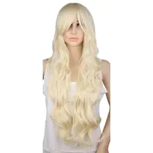QQXCAIW длинные вьющиеся блонд парик косплей костюм вечерние для женщин 70 см высокая температура Синтетические волосы парики