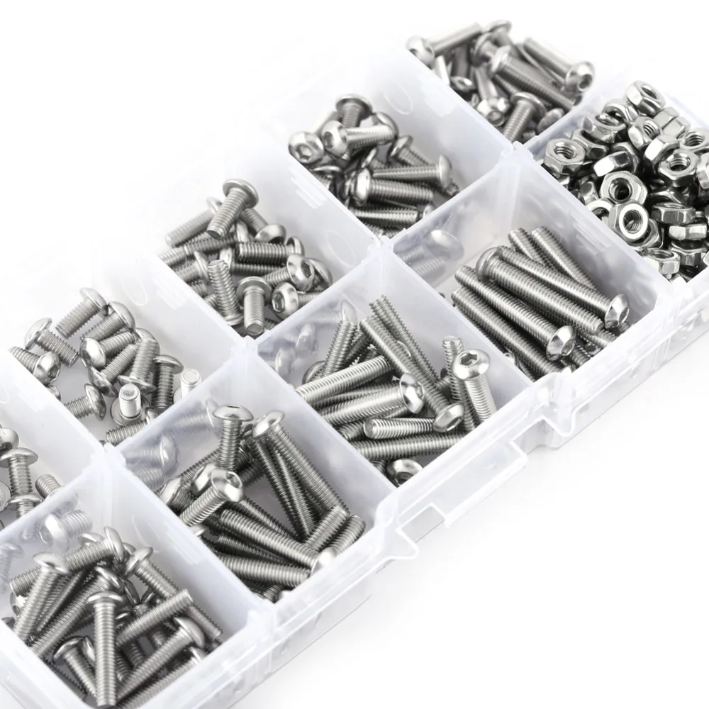340Pcs/Set M3 Stainless Steel Hex Socket Screws Bolt Nut SS304 DIY