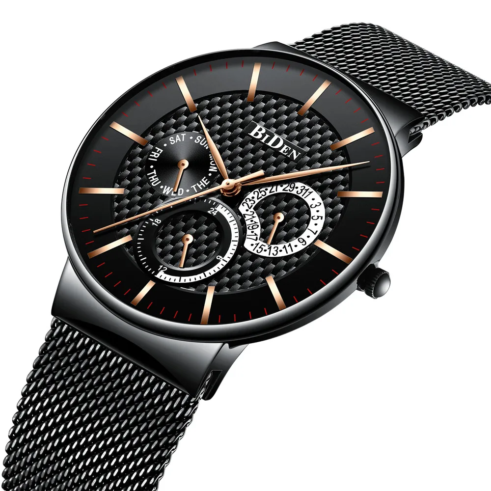

Ultra Thin Mens Wacthes Top Brand Luxury Black Quartz Watch Men Full Steel Slim Fashion Sport Wristwatches Man Male Clock Hour
